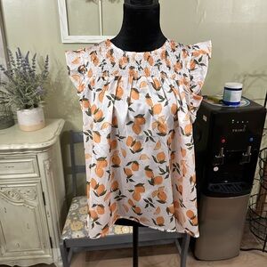 Umgee Orange and White Floral Ruffle Blouse